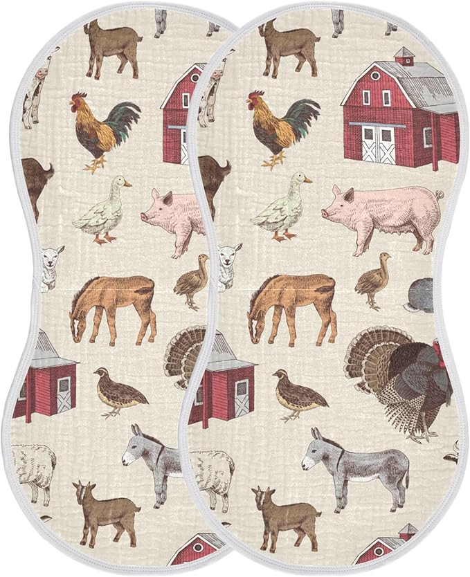 Vintage Farm Animals Burp Cloths Baby Boys Girls Absorbent Soft Cotton Burping Cloths Rags 1 Pack