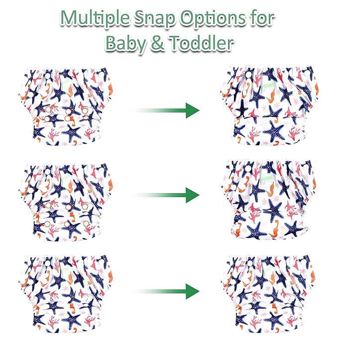 wegreeco Baby & Toddler Snap One Size Adjustable Reusable Baby Swim Diaper (Starfish, Small, 3 Pack)