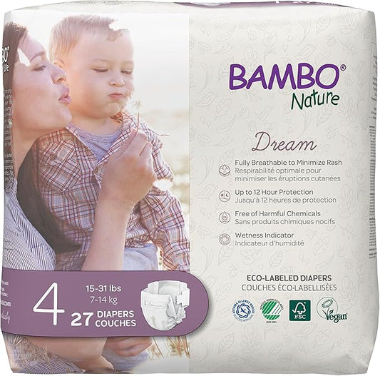 Bambo Nature Premium Eco-Friendly Baby Diapers, Size 4 (15-31 Lbs), 27 Count