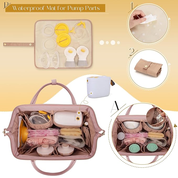 Fasrom Small Breast Pump Bag Backpack with Cooler Compatible with Momcozy and Medela Pumps, Pumping Tote with Waterproof Mat, Pink