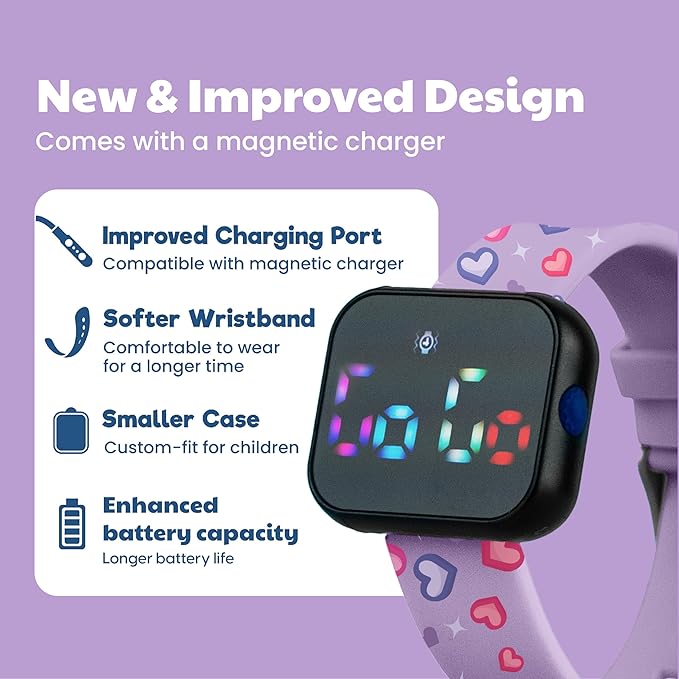 Potty Training Watch for Kids V2 – A Water Resistant Toilet Reminder Device for Boys & Girls to Train Your Toddler with Fun/Musical & Vibration Interval Reminder with Potty Training eBook (Hearts)