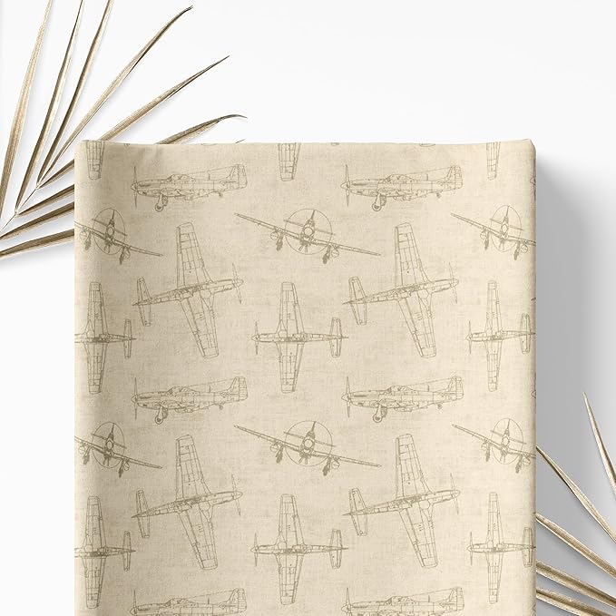 Airplane Diaper Changing Pad Cover, Tan Brown Flying Aviation Baby Boy Nursery, Soft Cotton Infant Changing Pad Cover, Fits Standard Changing Pads, Vintage Airplane Design
