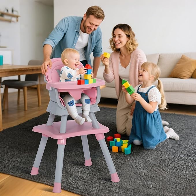 TODEFULL Baby High Chair, 8 in 1 Convertible Highchairs for Babies and Toddlers, Children Dining Booster Seat/Kids Building Block Table for Girls Boys, Baby Seat with Removable Tray, Pink