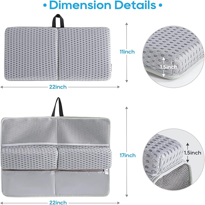 OS OMYSTYLE Baby Bath Kneeler and Elbow Rest Pad Set, 1.5'' Thick Quickly Dry Bathtub Kneeler Pad with Baby Toys & Bath Accessories Organizer, Kneeling and Elbow for Baby Tub, Non-Slip Mat(Light Grey)