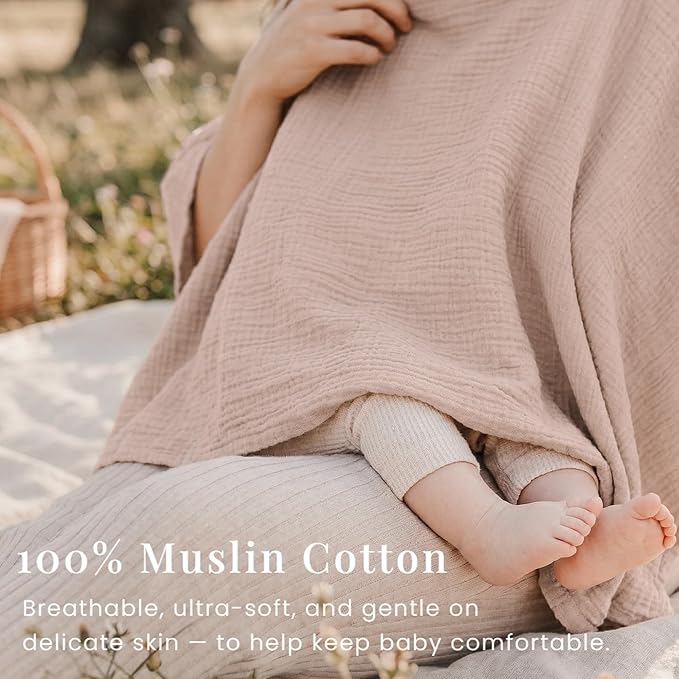 Konssy Muslin Nursing Cover for Breastfeeding, 360° Full Privacy Breathable 100% Cotton Breastfeeding Cover, Multi-use Carseat Canopy