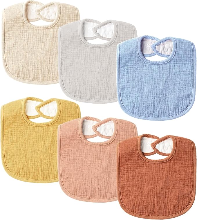 POIKSHARK 6-Pack Muslin Baby Bibs for Unisex Boys Girls, Cotton Baby Drool Bibs, Drooling and Teething Bibs for Infant