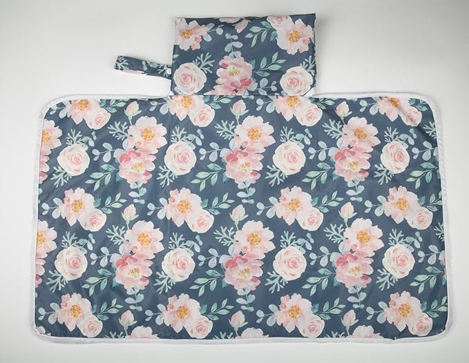 Baby Diaper Changing Mat Pad Portable Foldable Washable Compact Travel Nappy Waterproof Play Mat 30inx18.5in for Girls (Flowers)