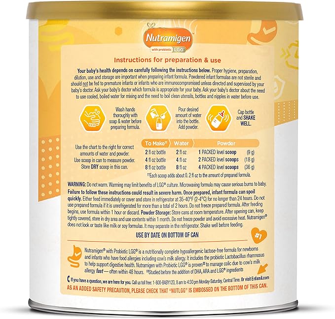 Enfamil Nutramigen Hypoallergenic Baby Formula with Iron, Lactose Free, Colic Relief from Cow's Milk Allergy Starts in 24 Hours, Brain Building DHA, Probiotic LGG for Immune Support, 12.6 Oz Can, Pack of 6