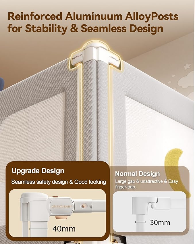 3 Piece Full Size Bed Rails for Toddlers, No-Drill Needed Baby Bed Rail Guard with Height Adjustable, Thickened Child Safety Side Railing Guards/Bedrail for Kids,Grey Bear Cute Design, 54x74.8x74.8in