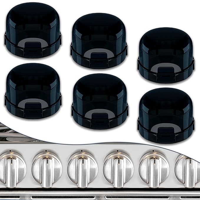 6 Pack Stove Knob Covers for Child Safety, DAFUWENG Childproof Gas Stove Knob Locks, Stove Oven Knob Safety Covers with Adhesive, for Kids and Pets, Heat-Resistant, Durable Design (Upgraded - Black)