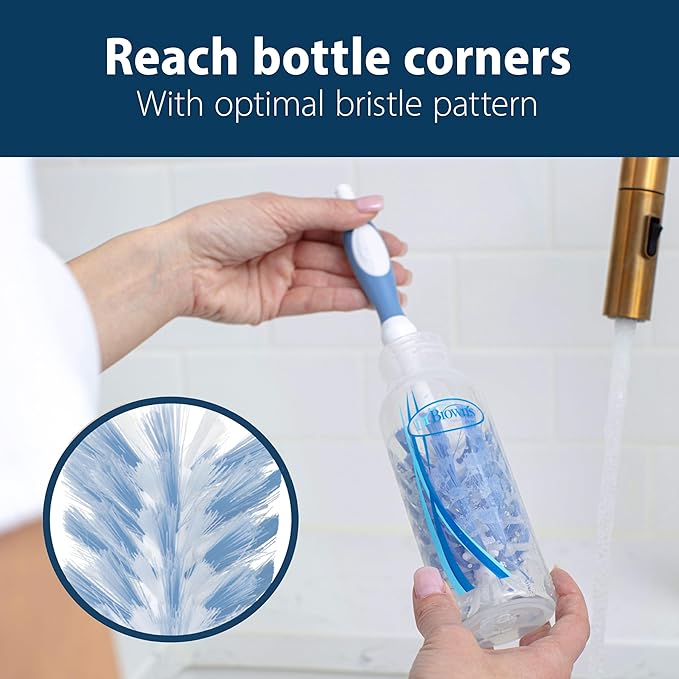 Dr. Brown's Deluxe Bottle Brush for Cleaning Baby Bottles, Nipples, and Sippy Cups with Suction Cup Stand and Vent Brush, BPA-Free, Blue, 1-Pack (Packaging and Color May Vary)
