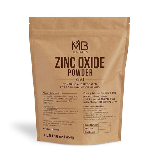MB Herbals Zinc Oxide Powder 1 lb / 16 oz (454 Gram) | Uncoated & Non-Nano | For DIY Sunscreen Lotion and Cream