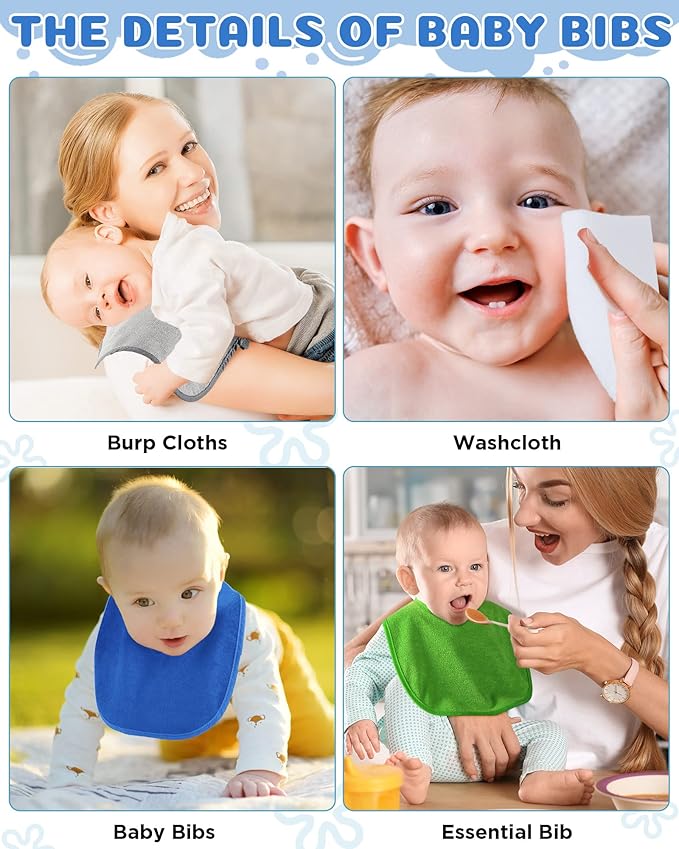 JaGely 30 Pack Baby Muslin Bandana Bibs Multicolor Solid Unisex Waterproof Feeder Adjustable Newborn Teething and Drooling