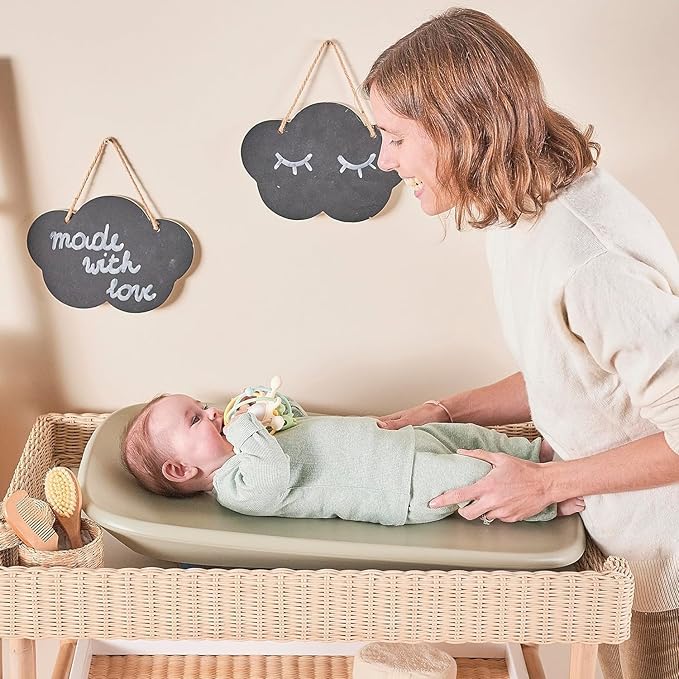 Nattou Softy Changing Pad - Wipeable Baby Changing Mat- Durable, Water-Resistant, Cocoon Shape with Honeycomb Bottom Grips BPA-Free, Assimilates Room Temperature - Green
