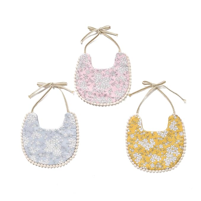 Baby Bib for Girls,Reversible Waterproof Handmade Natural Cotton Baby Drool Bib 0-12 Months 3 Pack