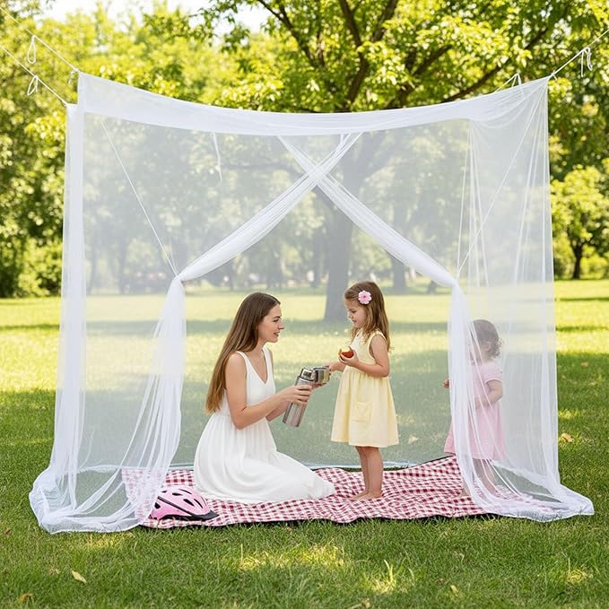 Mosquito Net for Bed - 4 Corner Bed Canopy with Fine Mesh Protection, Full Size Bed, Easy Assembly Bug Net for Indoor/Outdoor Use, Camping & Travel