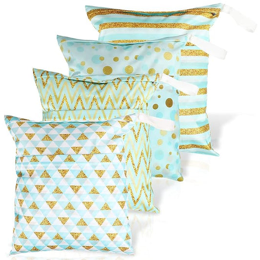 Frienda 4 Pieces Cloth Diaper Wet Dry Bag, Waterproof Reusable Washable Bag for Baby Items and Travel Zippered Pockets with Handle, Beach, Swimsuit, Dirty Gym Clothes and Toiletries(Tropical)