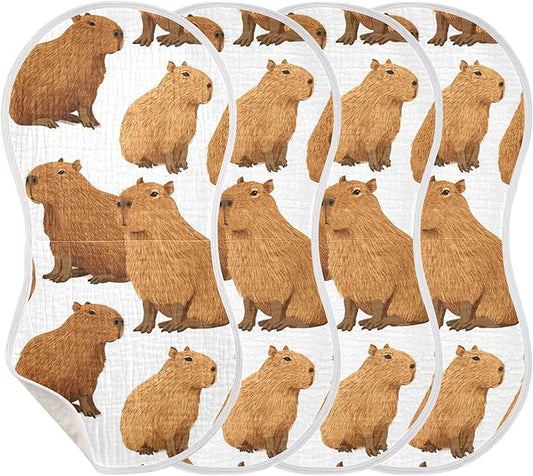 Capybara Cute Burp Cloths Baby Boys Girls Absorbent Soft Cotton Burping Cloths Rags 4 Pack