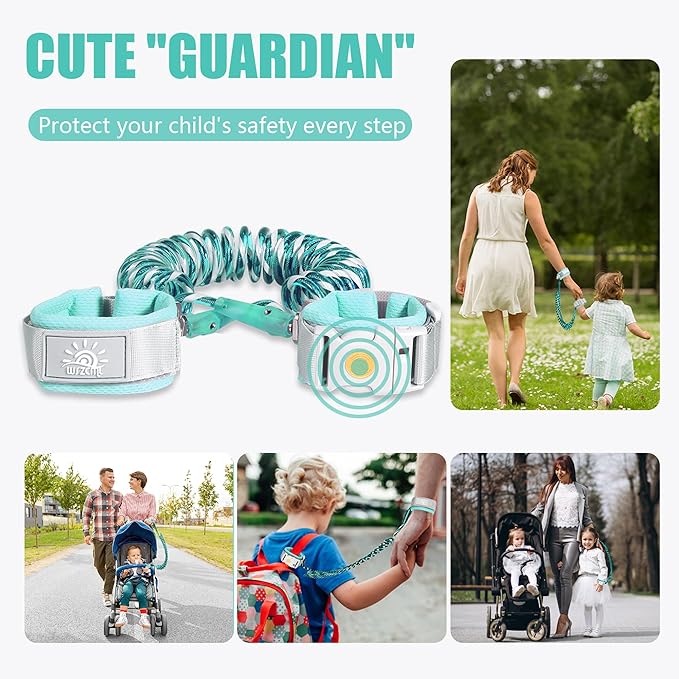 Anti Lost Wrist Link,Toddler Harness Walking Leash with Induction Lock,Reflective Child Wrist Leashes for Baby,6.56ft Kids Leash for Supermarket Mall Airport Amusement Park Zoo Travel（Cyan）
