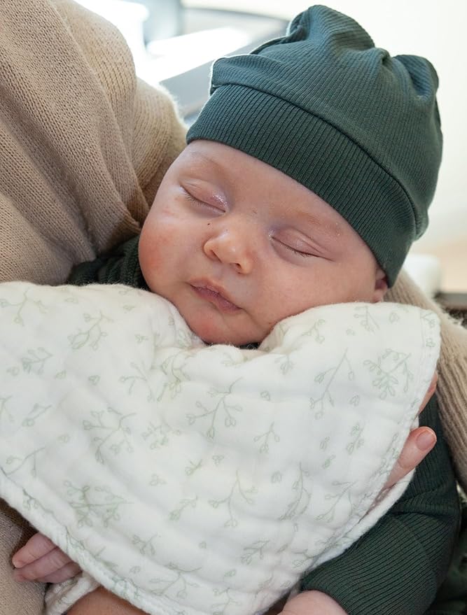 Nana Baby Burp Cloths – 100% Organic Cotton, Oversized & Hypoallergenic, 8-Layer Muslin, Machine Washable, Neutral Unisex Colors, Gentle on Sensitive Skin, Set of 3 (Green)