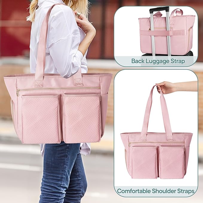 Fasrom Wearable Breast Pump Tote Bag Compatible with Medela Pump in Style and Accessories, Pumping Bag with 15.6” Laptop Sleeve for Work Moms to Carry Pump Parts, Pink (Patent Design, Empty Bag Only)