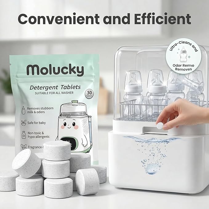 Baby Bottle Washer Detergent Tablets - 120 Count, Natural Enzyme Cleaner for Milk Fat & Odors, Hard Water Non-Residue Formula, Compatible with Momcozy KleanPal Pro, Baby Brezza, and Grownsy Washers