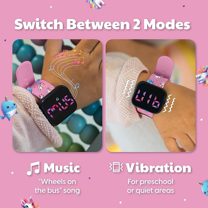 Potty Training Watch & Board Book for Kids – A Water Resistant Potty Reminder Device for Boys & Girls - Train Your Toddler with Fun Musical or Vibration Reminders and Printed Board Book (Unicorn)