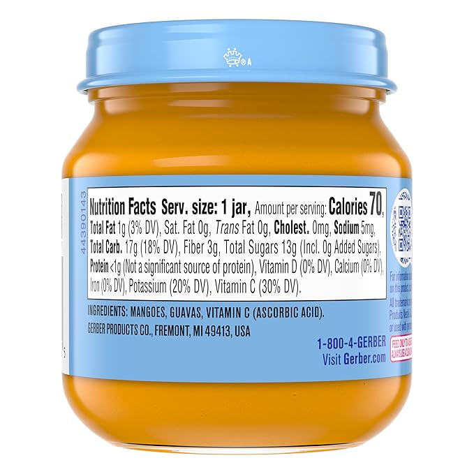 Gerber Infant, Baby Food, 2nd Foods for Babies, Puree Jar, Fruit Mango Guava 4oz Jar, 10 Count