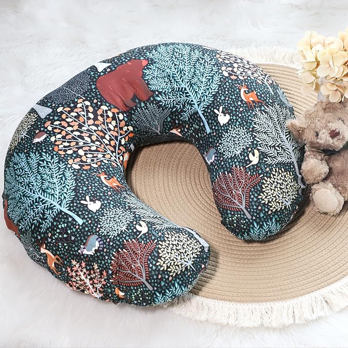 Baby Nursing Pillow Cover, Woodland Breastfeeding Pillow Slipcover Girls Boys, Nursing Pillow Case for Newborn, Soft Fabric Fits Snug On Infant, Washable and Breathable, Animals