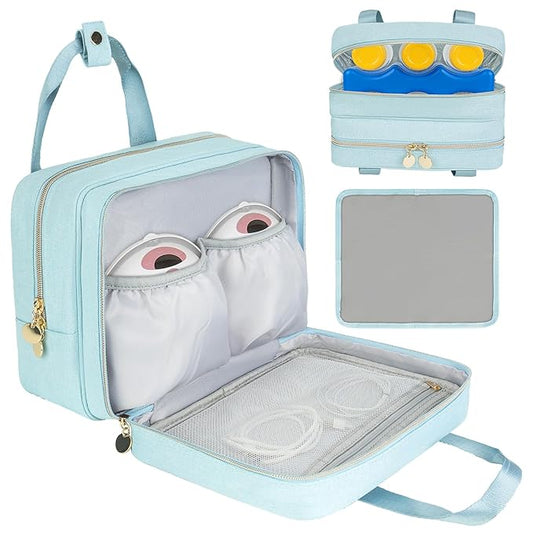 Wearable Breast Pump Bag with Cooler Compartment,Breast Milk Pump Travel Bag Compatible with Willow,Elvie,Medela Pump&Momcozy M5/S12 Pro, Carrying Case for Pump Parts and Bottles,Blue