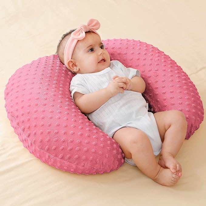 Nursing Pillow Cover Breastfeeding Pillow Cases Plush Dot Slipcover (StrawberryRed)