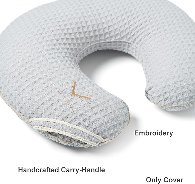 Organic Cover for Nursing Pillow • Premium Quality 100% Cotton Oeko-Tex Standard • Case for Breastfeeding and Bottle Feeding Pillow • Soft and Breathable • Only Cover (Slate Waffle)