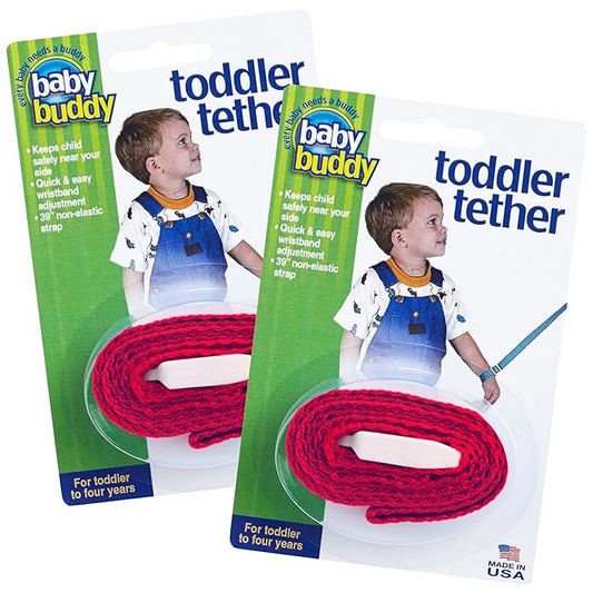 Toddler Tether by Baby Buddy, Child Safety Leash, Toddler Travel Essential, Child and Baby Tether Strap for Walking, Safety Walking Guide for Children and Parents, Red, 2 Count