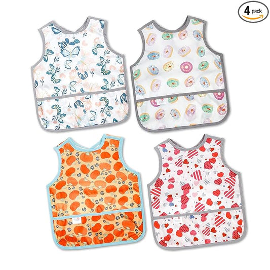 Joyo roy Mess Proof Baby Bibs for Eating Waterproof Toddler Bibs 1-3 Years Soft Machine Washable Sleeveless Baby Smock Bib for Girls Travel Reusable Led Weaning Apron for Feeding Bib with Food Catcher