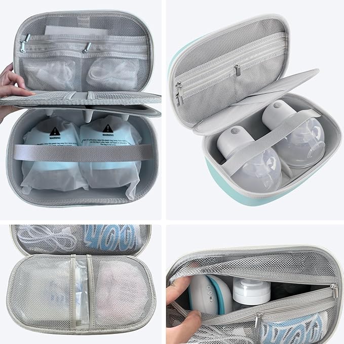 Wearable Breast Pumps Carrying Bag, Hard Shell Case with Removable Tray, Watertight Breast Pump Storage Bag Compatible with Most of Wearable Breast Pumps, Holds 2 Pumps, Blue
