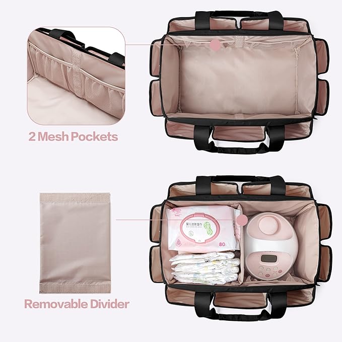 Fasrom Breast Pump Caddy Organizer Bag with Cooler Compatible with Spectra S1 and S2, Pumping Tote Bag Baby Diaper Storage Basket to Hold Pump Parts and Baby Items, Black (Patent Design)