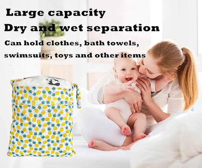 Wet Dry Bag for Cloth Diapers, 2PCS Waterproof Reusable Wet Bag with Zippered Pockets, Washable, Reusable for Travel, Beach, Pool, Stroller, Diapers, Dirty Gym Clothes, Swimsuits, 14x12In & 12x11In