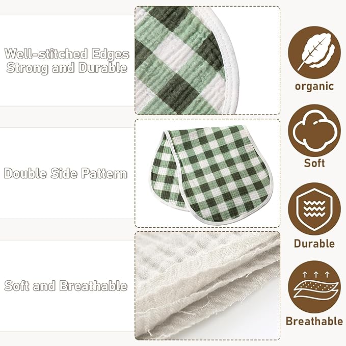 Hahafelt 4 Pcs Mallard Duck Baby Burp Cloths 100% Cotton Absorbent & Soft Burping Cloth Large 22'' x 10" Newborn Towel 2-in-1 Baby Spit up Burping Rags Set for Boys Girls Infant Newborn(Plaid Style)