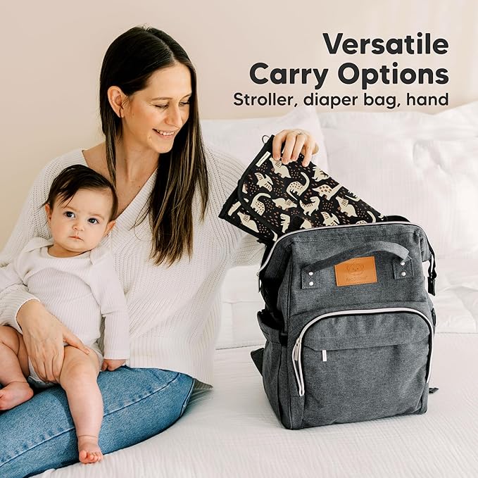 KeaBabies Portable Diaper Changing Pad, Travel, Car - Large Waterproof Baby Changing Mat, Wipeable, Padded, On The Go Travel Diaper Clutch Bag, Easy to Use Pockets for Newborn Essentials (Dino Ridge)