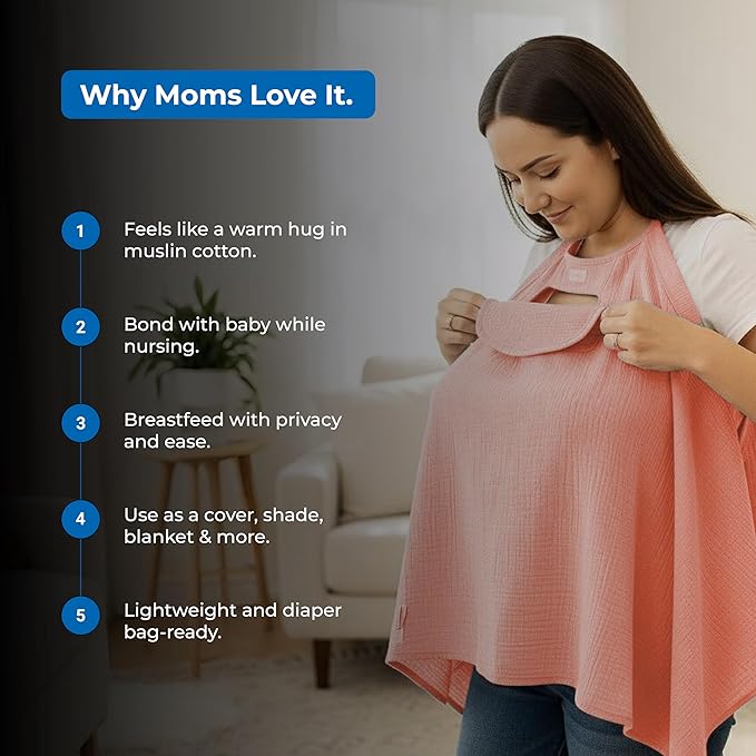 Muslin Nursing Cover for Baby Breastfeeding –Peekaboo Window -100% Breathable Cotton Privacy Nursing Shawl