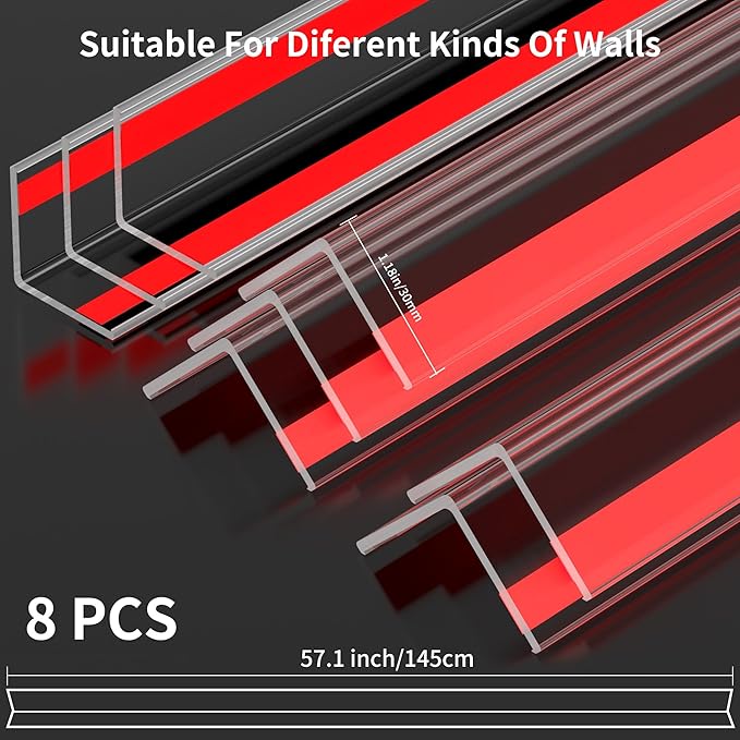 30x30mm Self Adhesive Corner Guard, 8pcs 57.1" Wall Corner Protector Strip, Flexible PVC Edge Trim, Peel and Stick Corner Protection for Furniture, Wall Edges & Table Corners