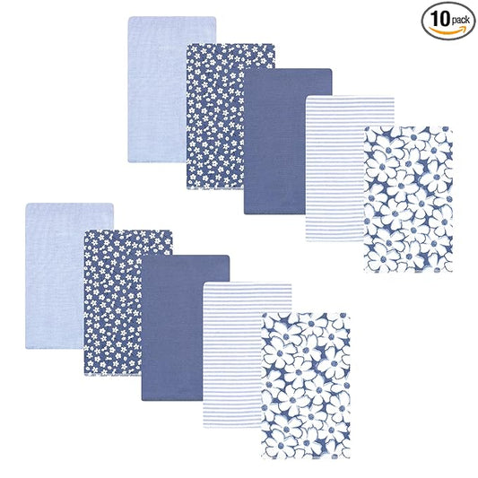 Hudson Baby Unisex Baby Cotton Flannel Burp Cloths 10-Pack, Blue Cosmos, One Size