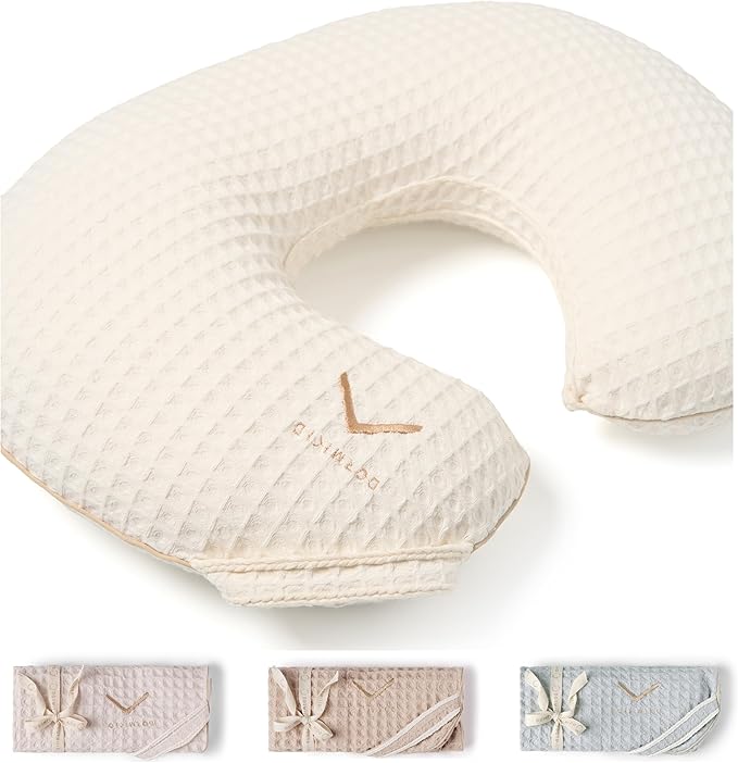 Organic Cover for Nursing Pillow • Premium Quality 100% Cotton Oeko-Tex Standard • Case for Breastfeeding and Bottle Feeding Pillow • Soft and Breathable • Only Cover (Cream Waffle)