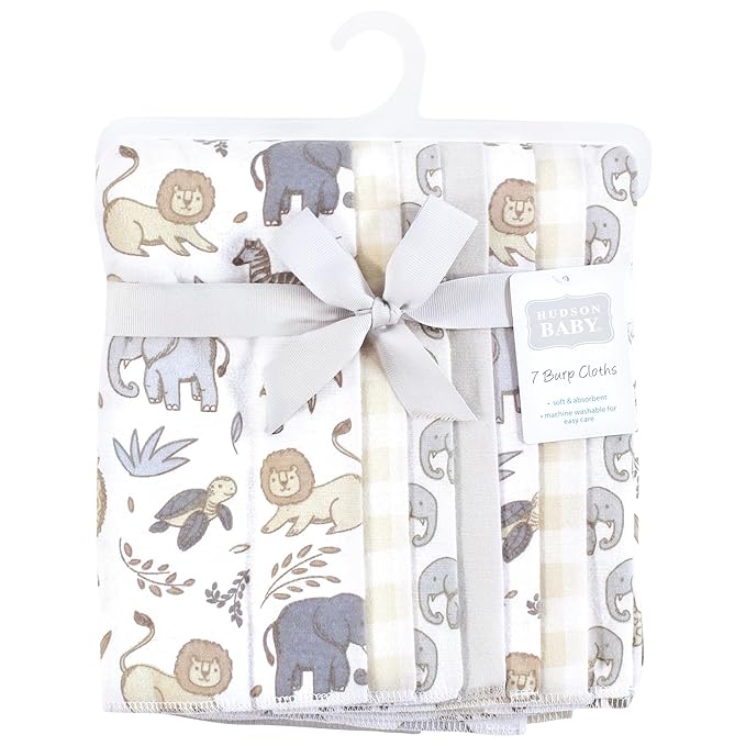 Hudson Baby Unisex Baby Flannel Burp Cloth 7pk, Neutral Safari, One Size