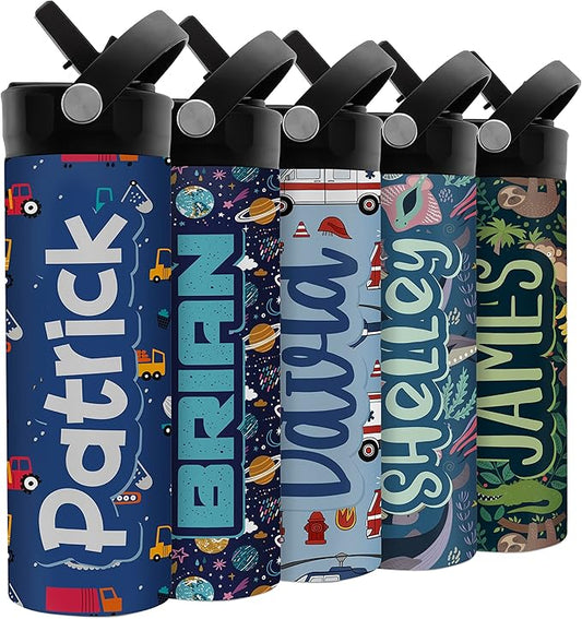 Personalized Water Bottle for Kids - 20 oz - 14 Design Options, Custom Water Bottle for Children - End of School Year Gifts, Back to School Gifts - BPA FREE, Double-Wall Insulation - Construct