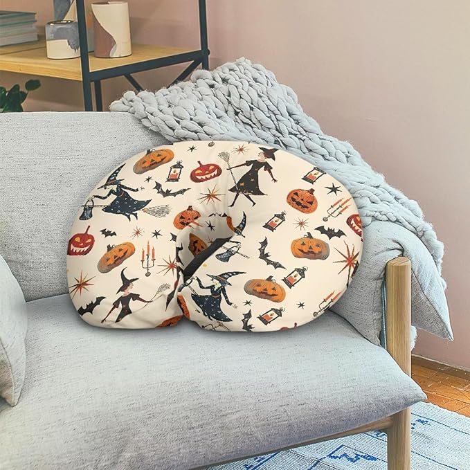 Halloween Nursing Pillow Cover Girl Boy Halloween Decor Witch Pumpkin Breast Feeding Pillow for Women, Super Soft Breathable Baby Shower Pillow Covers