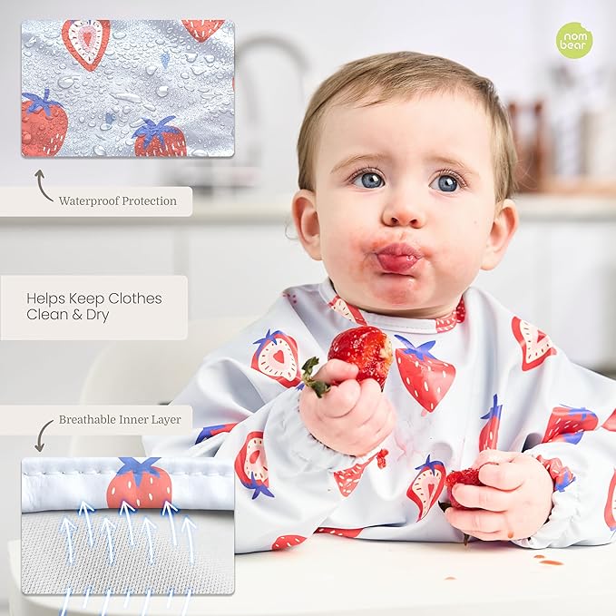 Waterproof Smock Baby Bibs for Eating (Boy or Girl 6-24 Months) - Toddler Long Sleeve Bib for Baby Led Weaning