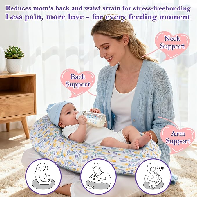 Nursing Pillow, Ergonomic Breastfeeding Pillow for Breastfeeding & Bottle Feeding, Standard Size Breathable with Washable Cover, Hypoallergenic, Tummy Time & Sitting Support (0-12Months)