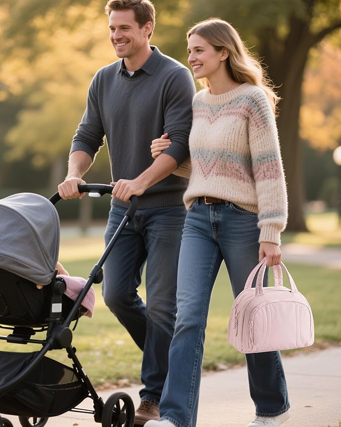 Wearable Breast Pump Bag Compatible with Momcozy and Eufy, Portable Pumping Bag with Cooler Compartment, Breast Pump Carrying Case with Drying Mat for Work, Travel and Family Use, Pink