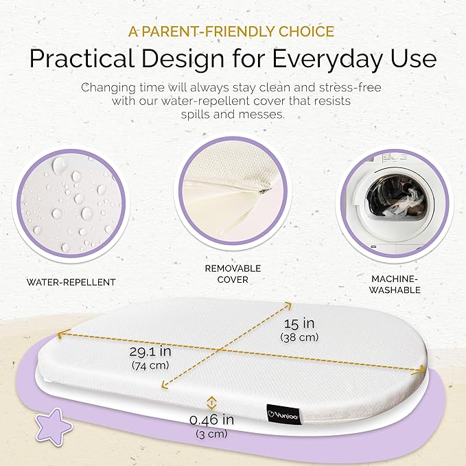 Yunioo Foldable Baby Changing Pad 29” x 15” - Waterproof & Ultra Soft Mattress for Diaper Changing Station - Portable Table Topper & Moses Basket Replacement - Easy to Clean